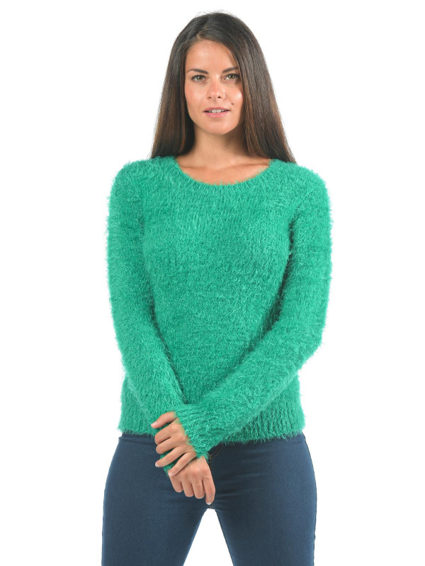 Pull femme uni maille poilue col rond | MaBoutiquePlus