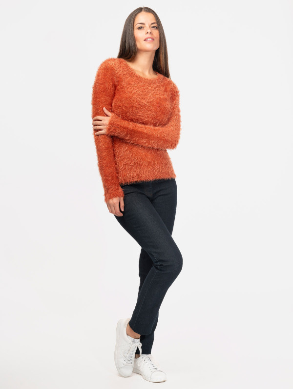 Pull femme uni maille poilue col rond | MaBoutiquePlus