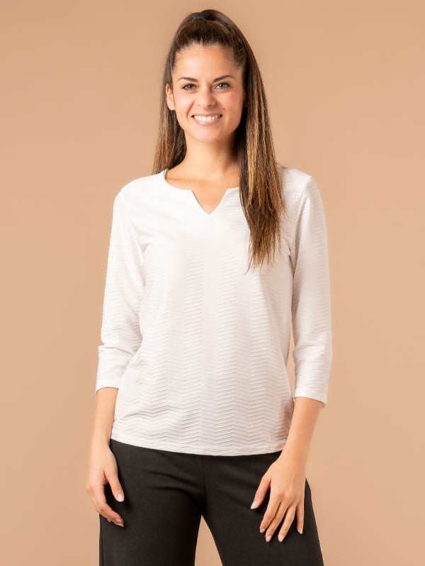 Top femme col tunisien maille fantaisie | MaBoutiquePlus