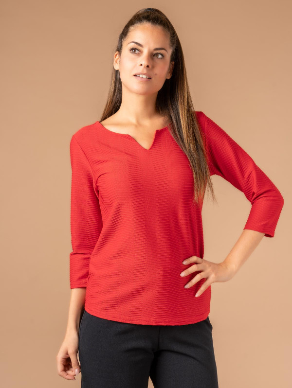 Top femme col tunisien maille fantaisie | MaBoutiquePlus