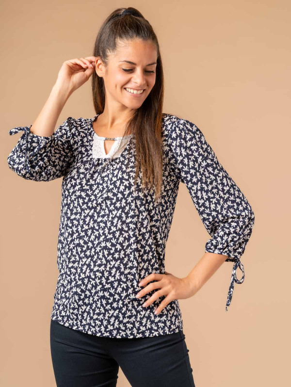 Blouse femme imprimé liberty col dentelle | MaBoutiquePlus
