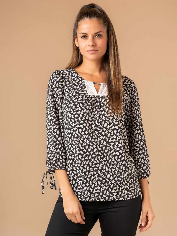 Blouse femme imprimé liberty col dentelle | MaBoutiquePlus