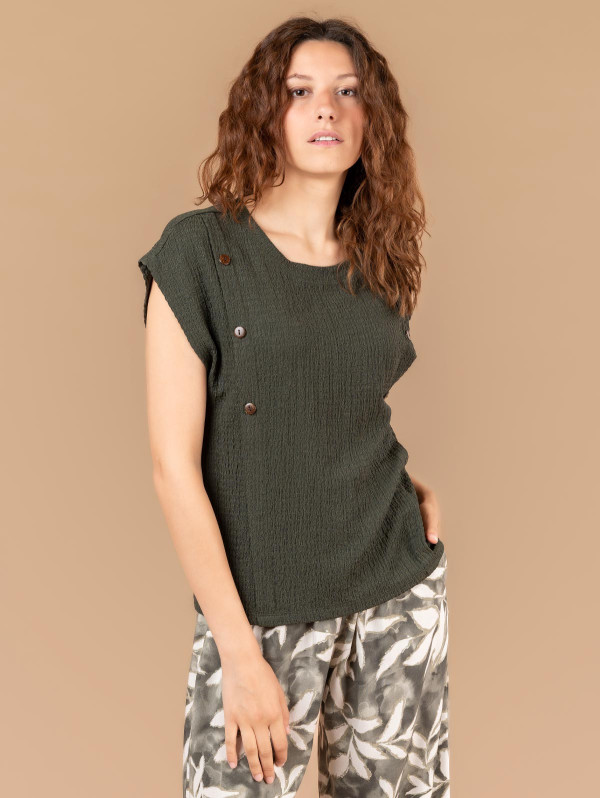 Top maille texturée boutons fantaisie | MaBoutiquePlus