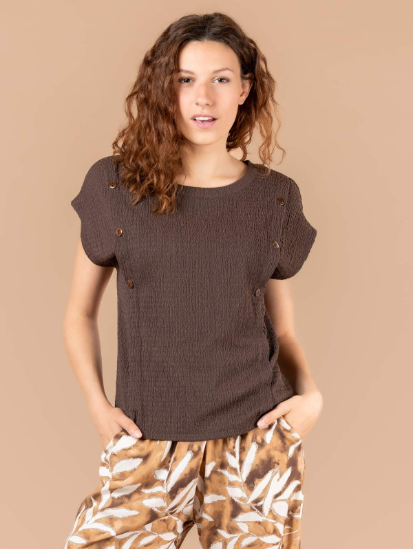 Top maille texturée boutons fantaisie | MaBoutiquePlus