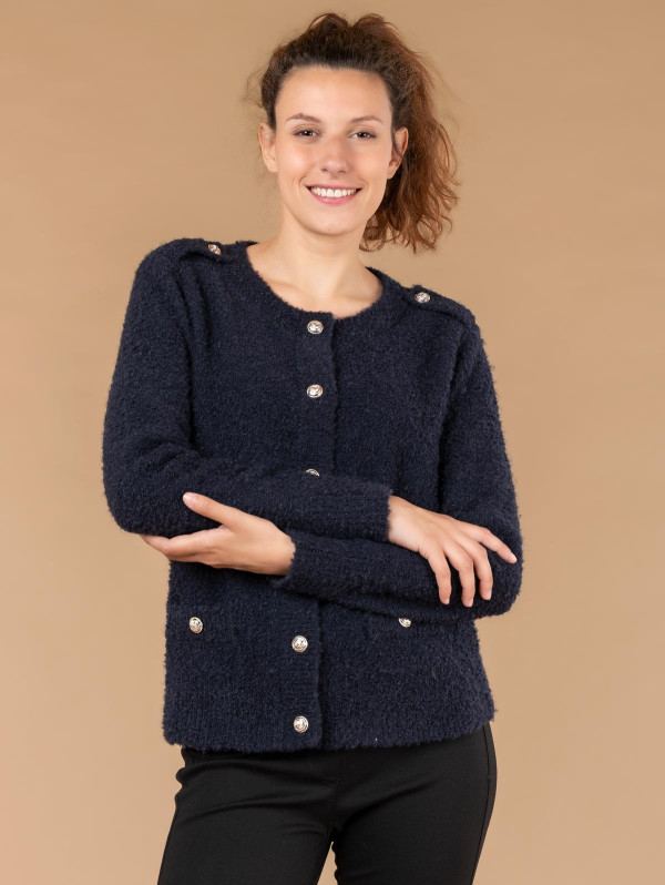 Cardigan femme bouclette boutons dorés | MaBoutiquePlus