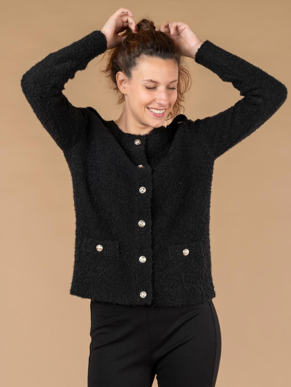 Cardigan femme bouclette boutons dorés | MaBoutiquePlus