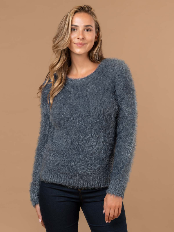 Pull femme uni maille poilue col rond | MaBoutiquePlus