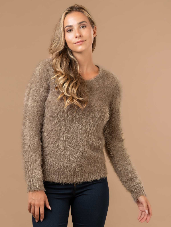 Pull femme uni maille poilue col rond | MaBoutiquePlus