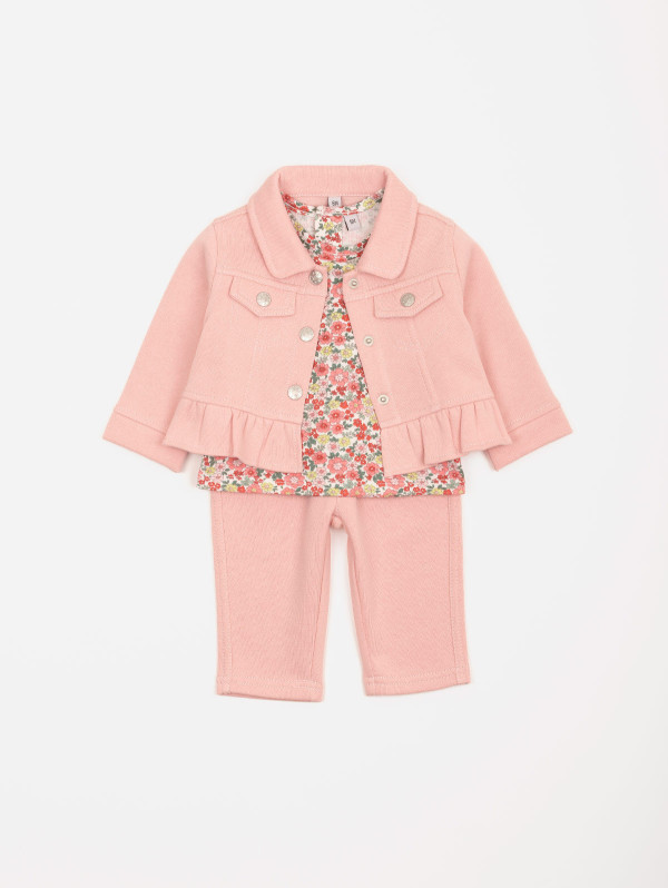 Ensemble 3 pièces bébé-fille fleurs veste molleton | MaBoutiquePlus