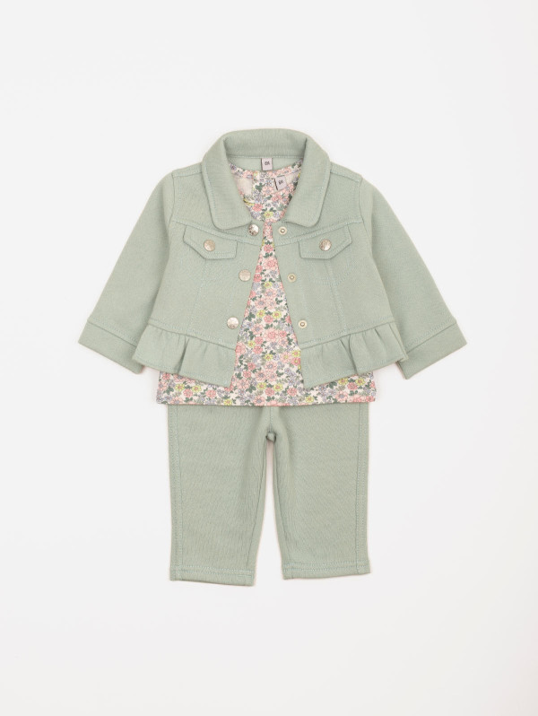 Ensemble 3 pièces bébé-fille fleurs veste molleton | MaBoutiquePlus