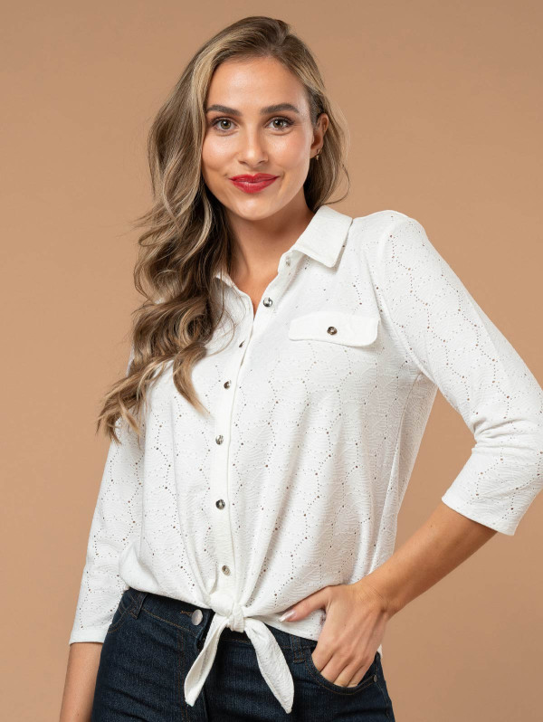 Chemise femme maille brodée bas noué | MaBoutiquePlus