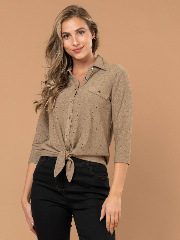 Chemise femme maille brodée bas noué | MaBoutiquePlus