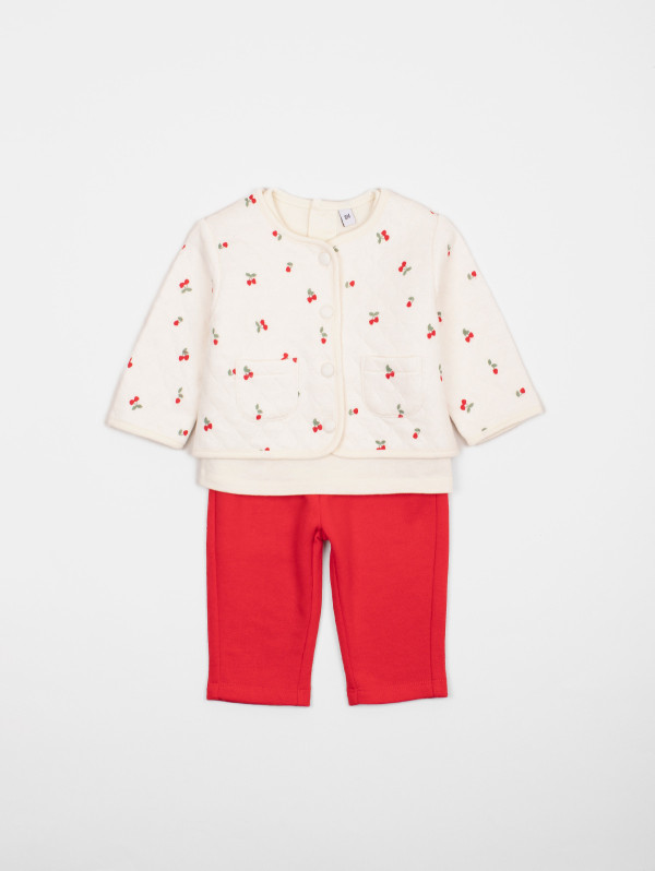 Ensemble bébé-fille 3 pièces matelassé cerises | MaBoutiquePlus