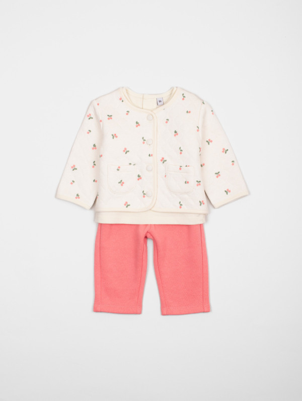 Ensemble bébé-fille 3 pièces matelassé cerises | MaBoutiquePlus
