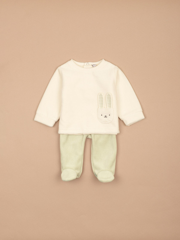 Ensemble bébé-garçon velours poche lapin | MaBoutiquePlus