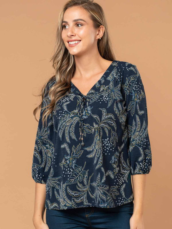 Blouse femme imprimé feuillage col bijou | MaBoutiquePlus
