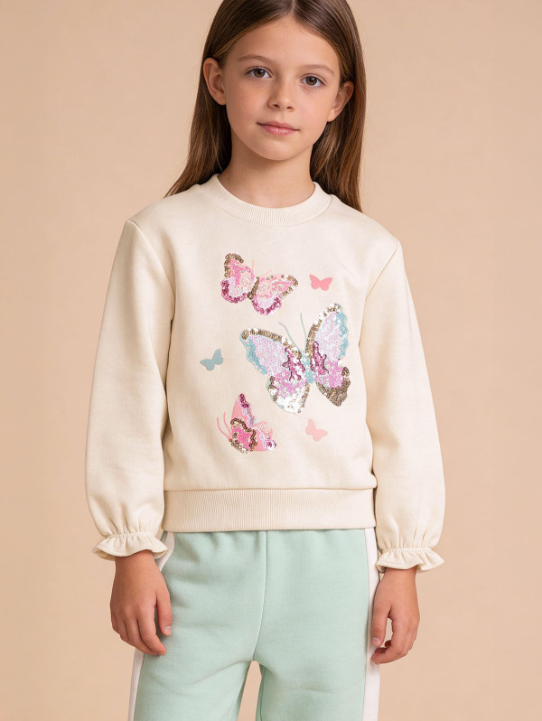 Sweat fille papillons sequins | MaBoutiquePlus