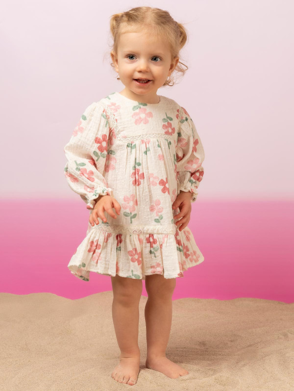 Robe bébé-fille gaze de coton imprimé fleuri | MaBoutiquePlus
