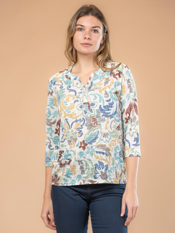 Blouse dévoré femme fleurs galons | MaBoutiquePlus