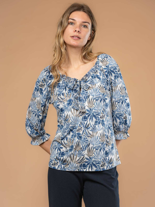 Blouse femme imprimé feuillage col noué | MaBoutiquePlus