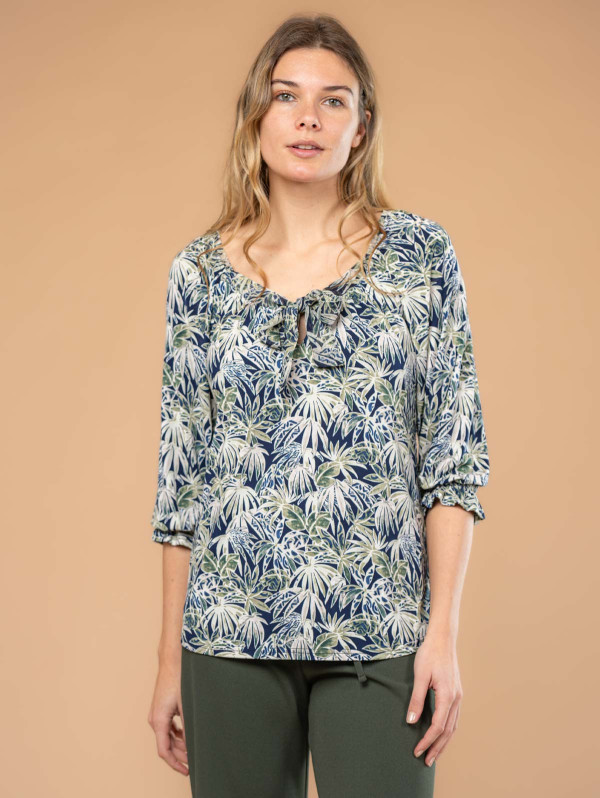 Blouse femme imprimé feuillage col noué | MaBoutiquePlus