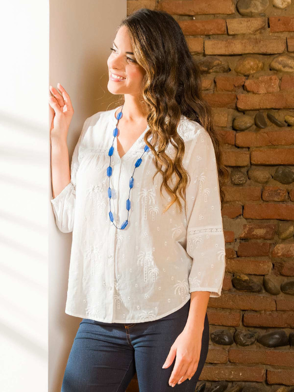 Blouse femme broderies palmiers macramé | MaBoutiquePlus