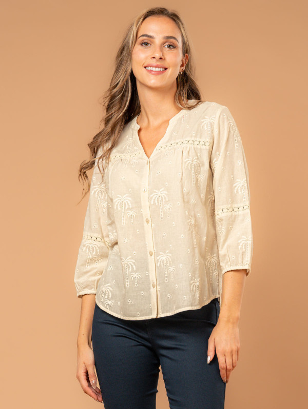 Blouse femme broderies palmiers macramé | MaBoutiquePlus