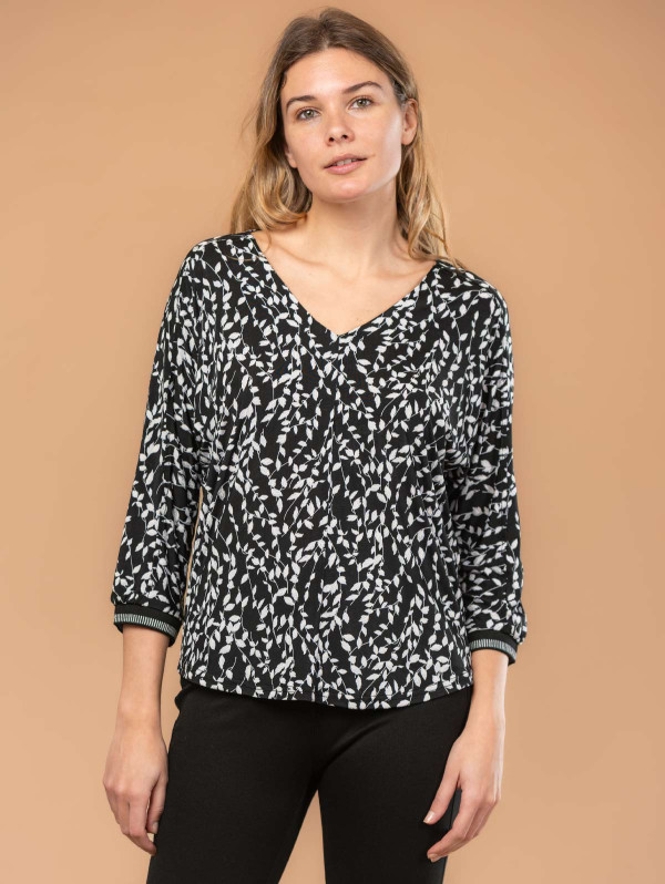 Blouse femme imprimé feuillage col V | MaBoutiquePlus