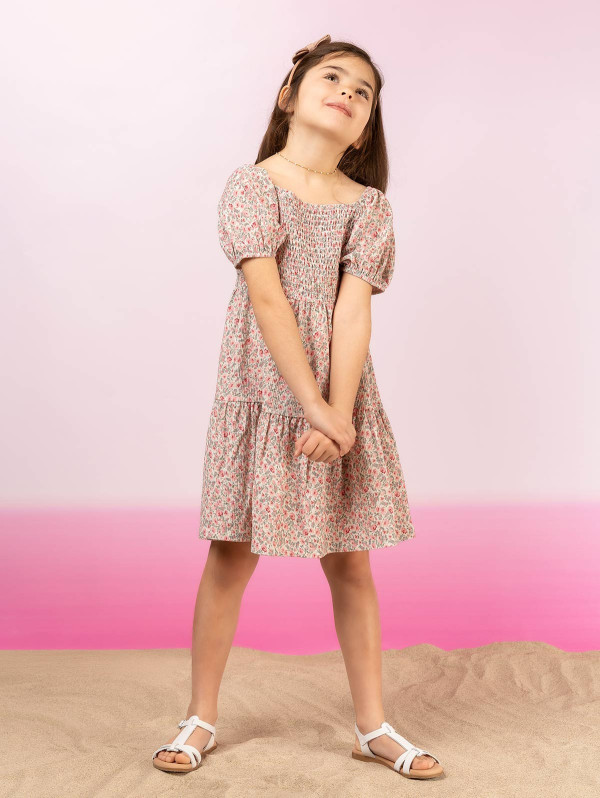 Robe fille crépon imprimé fleuri | MaBoutiquePlus