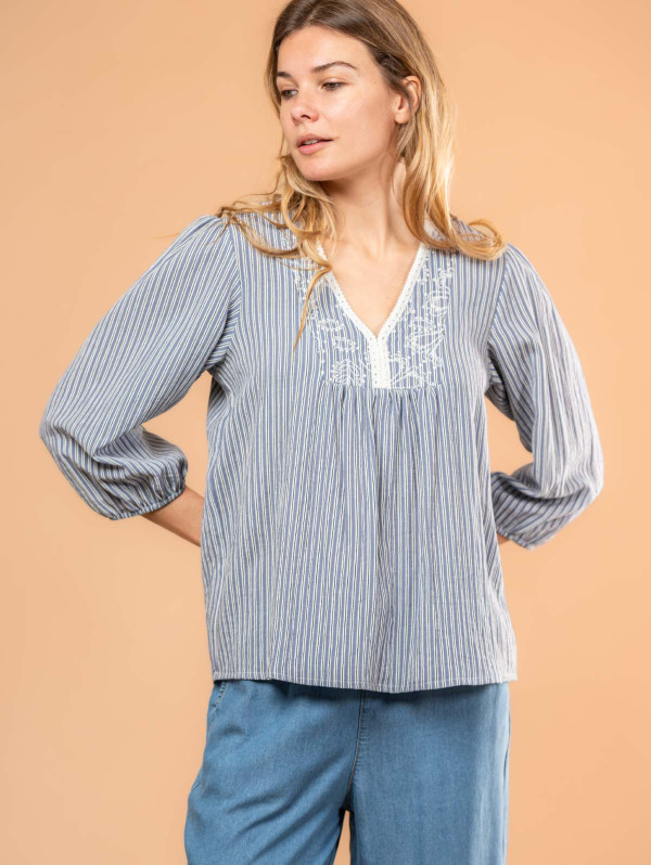 Blouse rayée femme galon macramé | MaBoutiquePlus