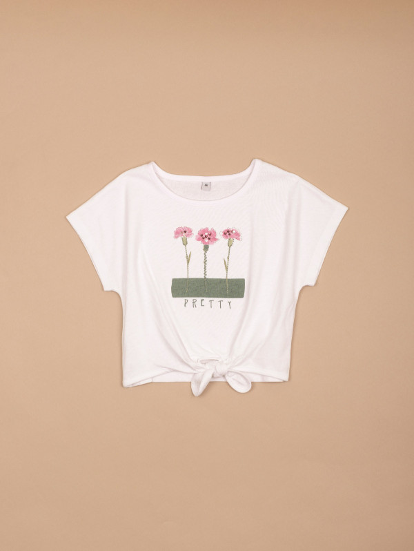 Tee-shirt fleurs fantaisie bas noué | MaBoutiquePlus