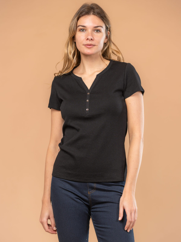 Top femme col tunisien maille côtelée | MaBoutiquePlus