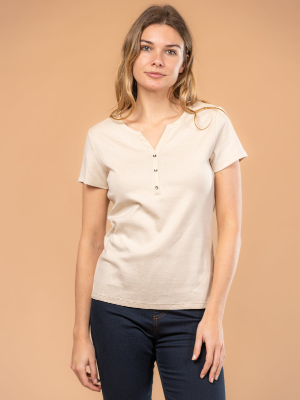 Top femme col tunisien maille côtelée | MaBoutiquePlus