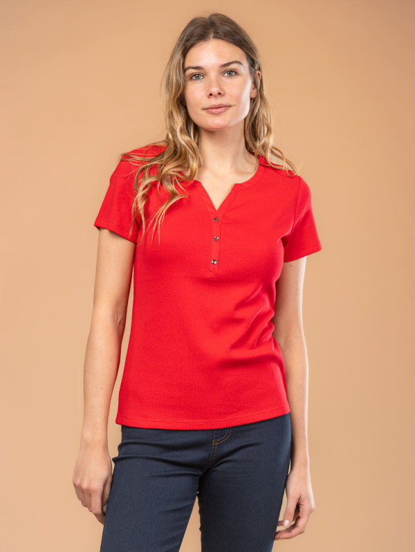 Top femme col tunisien maille côtelée | MaBoutiquePlus