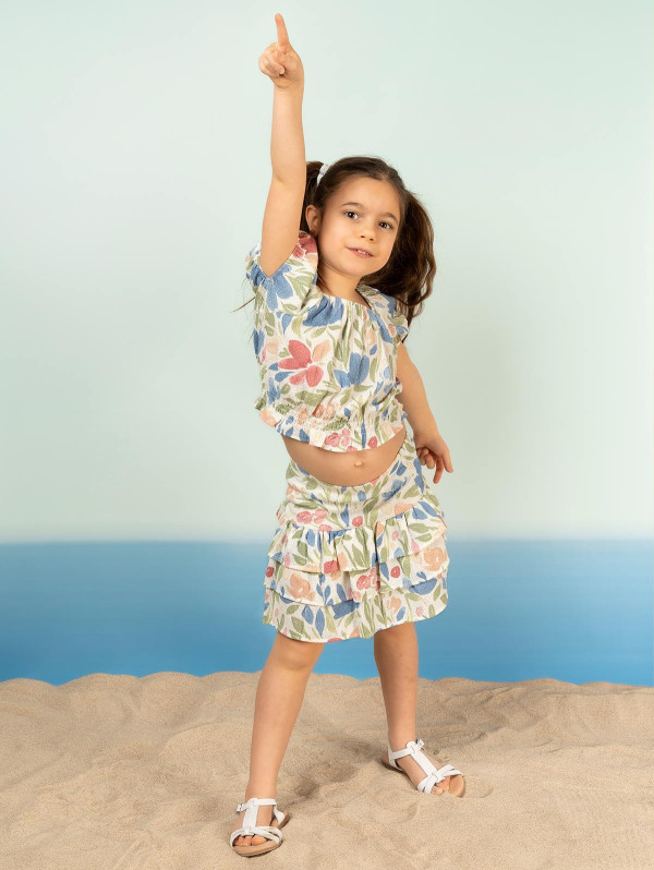 Ensemble fille top jupe fleurs aquarelle | MaBoutiquePlus