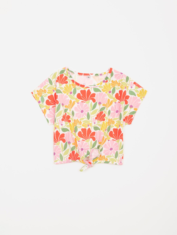 Tee-shirt fleuri fille bas noué | MaBoutiquePlus