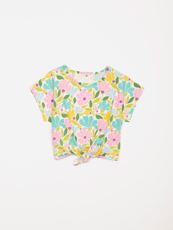 Tee-shirt fleuri fille bas noué | MaBoutiquePlus