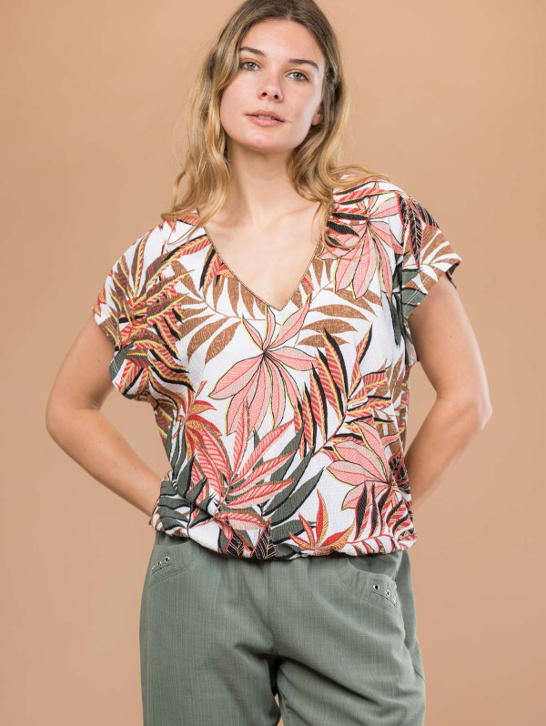 Top plissé femme imprimé feuillage | MaBoutiquePlus