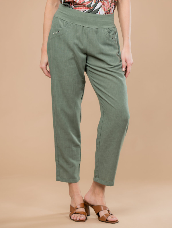 Pantalon femme effet lin œillets | MaBoutiquePlus