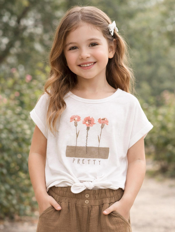 Tee-shirt fleurs fantaisie bas noué | MaBoutiquePlus