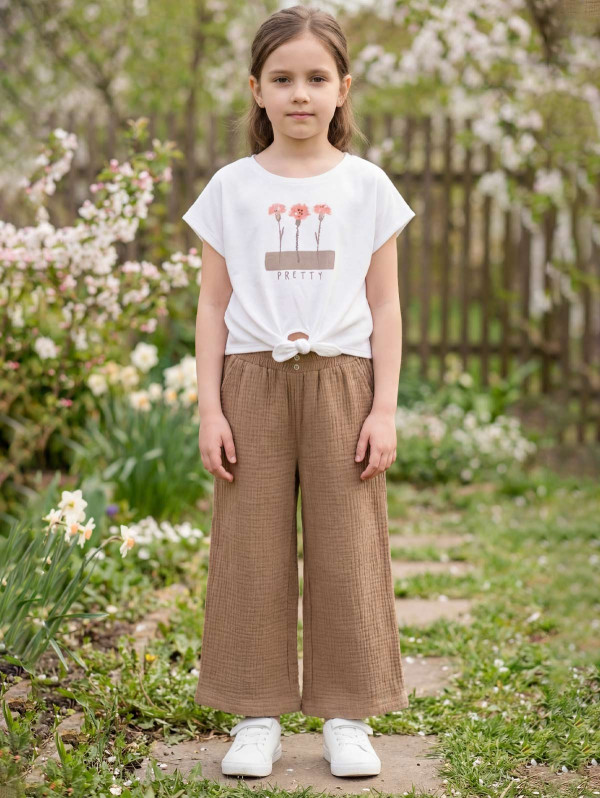 Pantalon large fille gaze de coton | MaBoutiquePlus