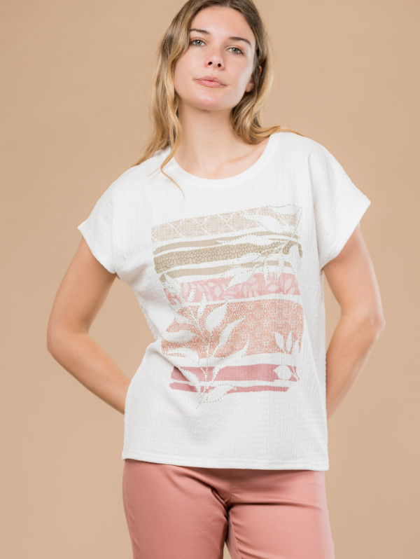 Tee-shirt femme feuilles maille crépon | MaBoutiquePlus