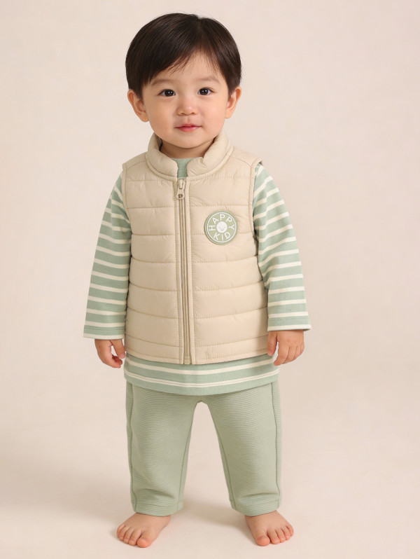 Ensemble bébé-garçon 3 pièces doudoune sans manches | MaBoutiquePlus