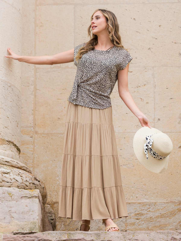 Jupe longue femme maille crépon | MaBoutiquePlus