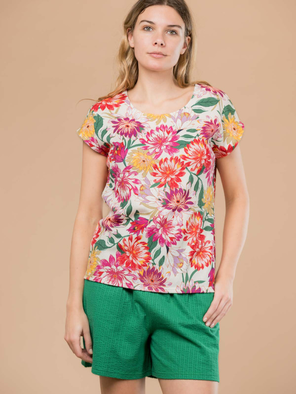 Top femme dahlias maille crépon | MaBoutiquePlus