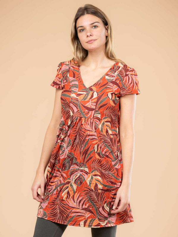 Tunique longue femme imprimée col V | MaBoutiquePlus