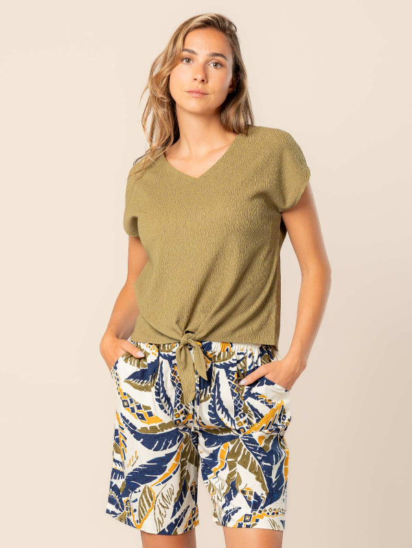 Top femme maille crépon bas noué | MaBoutiquePlus