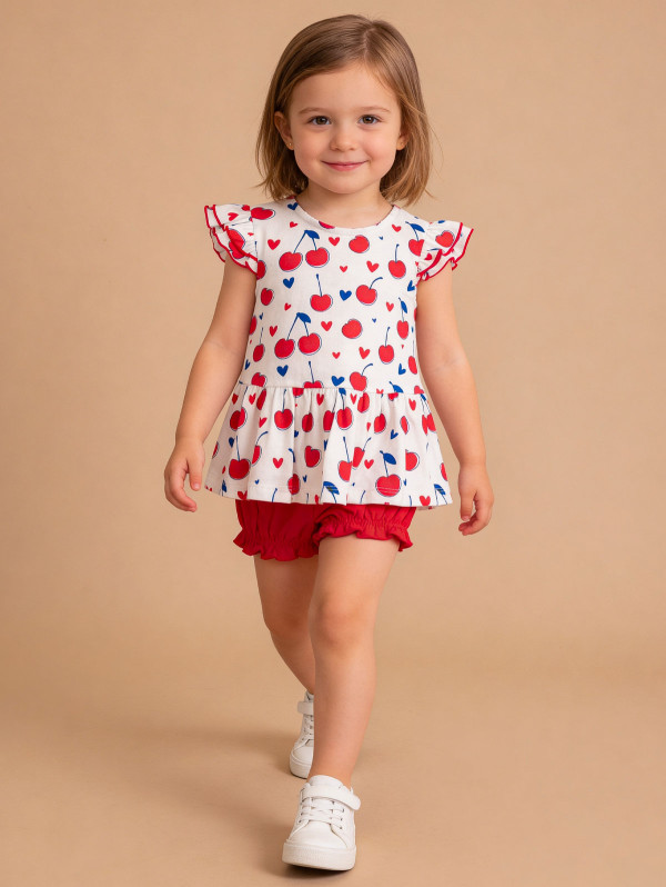 Ensemble bébé-fille tunique bloomer cerises | MaBoutiquePlus