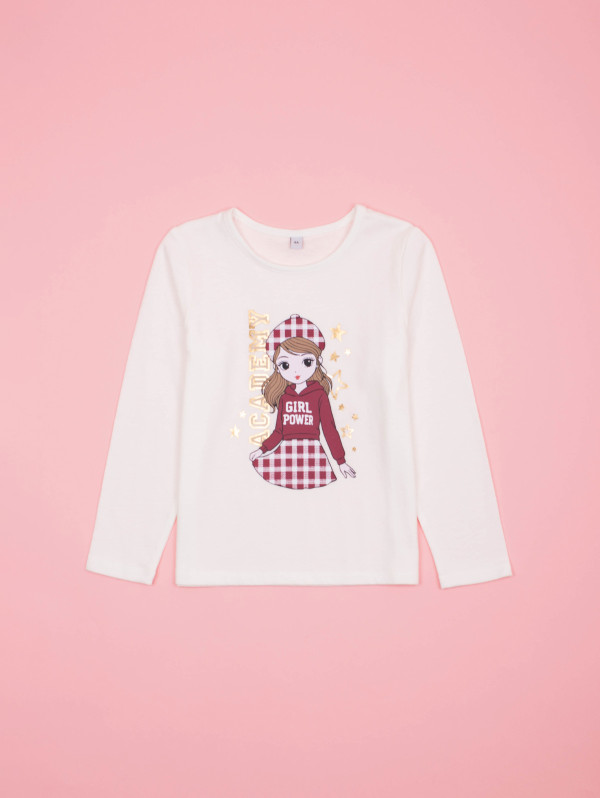 Tee-shirt fille silhouette carreaux/vichy | MaBoutiquePlus