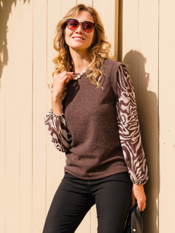 Top femme 2-en-1 manches fantaisie | MaBoutiquePlus